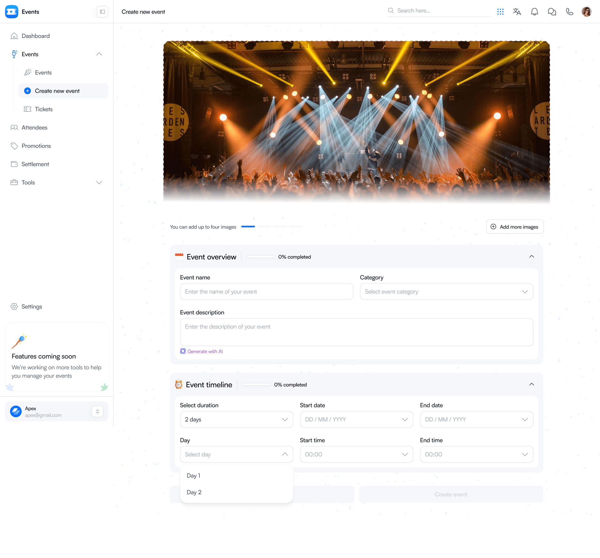Erstelle Events in Minuten