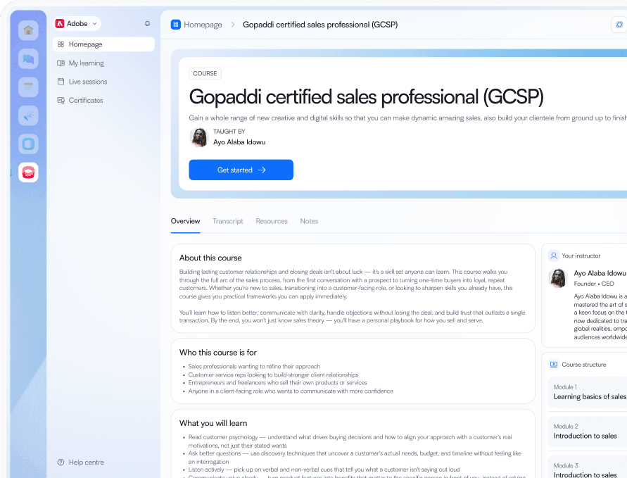 Gopaddi Academy learning dashboard